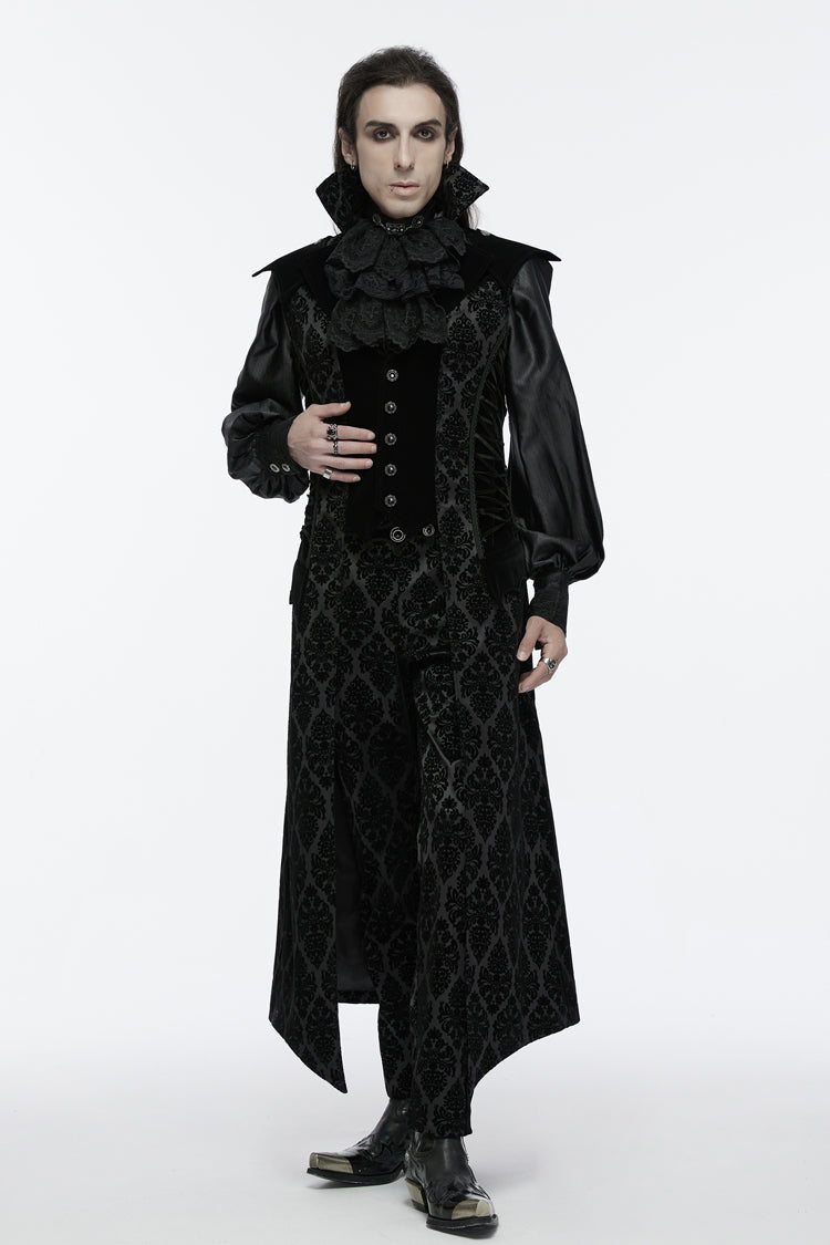Black Sleeveless Floral Print Lace-Up Men's Gothic Waistcoat - Product - 3