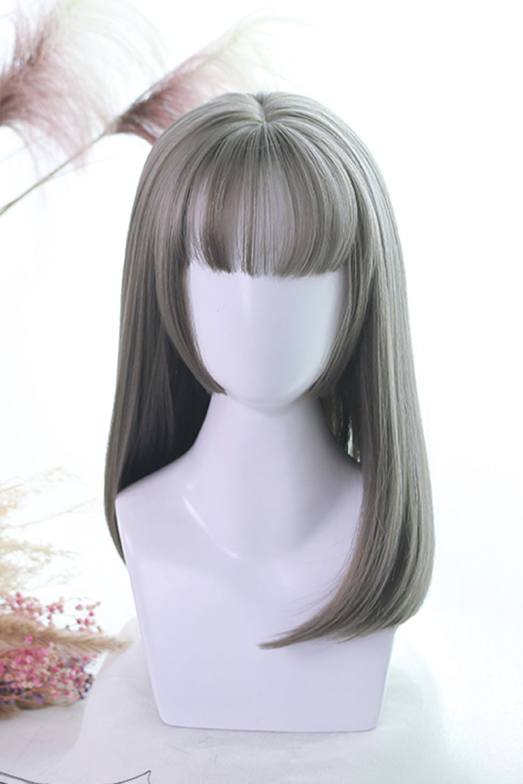 Natural Hair-tail Medium Long Straight Hair Classic Lolita Wigs - Grey - 2
