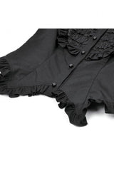 Black Pointed Turn‑down Collar Ruffled Short Puff Sleeves Pleated Women's Gothic Victorian Slim Blouse - Product - 13