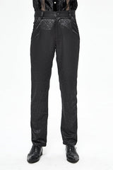 Black Basic Jacquard Diagonal Pocket Three Dimensional Webbing Gothic Mens Pants - Black - 1