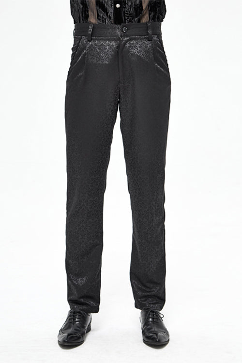 Black Basic Jacquard Diagonal Pocket Three Dimensional Webbing Gothic Mens Pants - Black - 1