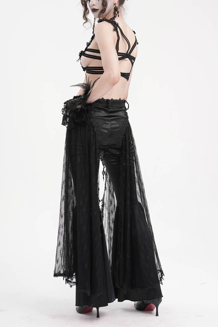 Black Crochet Lace Mesh Women's Gothic Pants - Product - 9