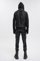 Black Front And Rear String Micro Stretch Cotton Stand Collar Men's Punk Vest - Product - 7