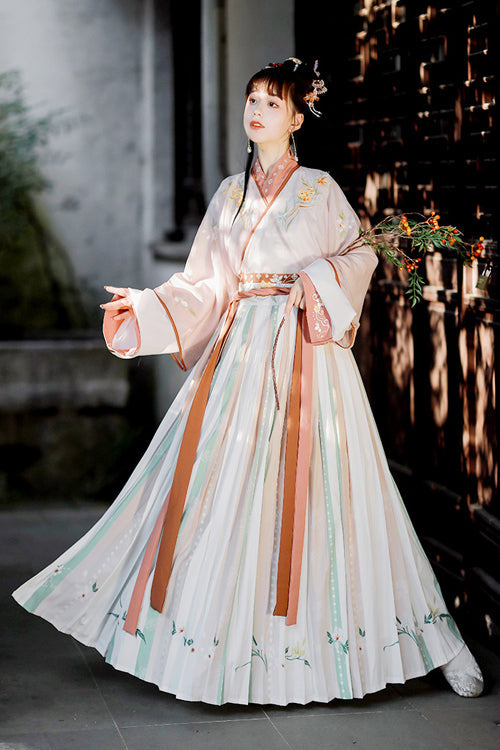 Chinese Chest Cuffs Beautifully Embroidered Sweet Hanfu Dress Full Set - Product - 5
