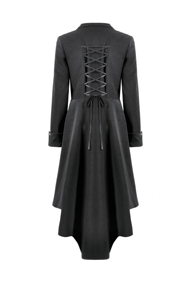 Black Lapel Collar Long Sleeves Lace-Up Irregular Bouble-breasted Buckle-up Women's Gothic Coat - Product - 12