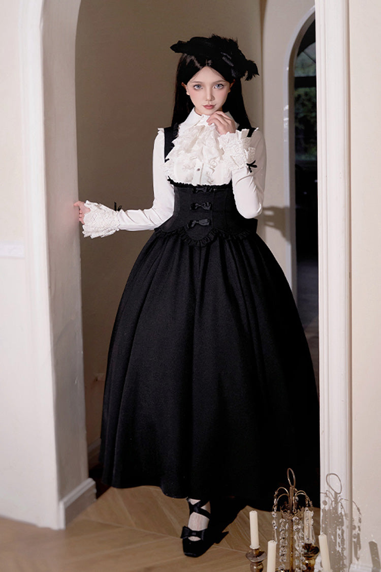 Black [Silent Words] Ruffle Bowknot Classic Lolita Jsk Push-Up Dress - Product - 4