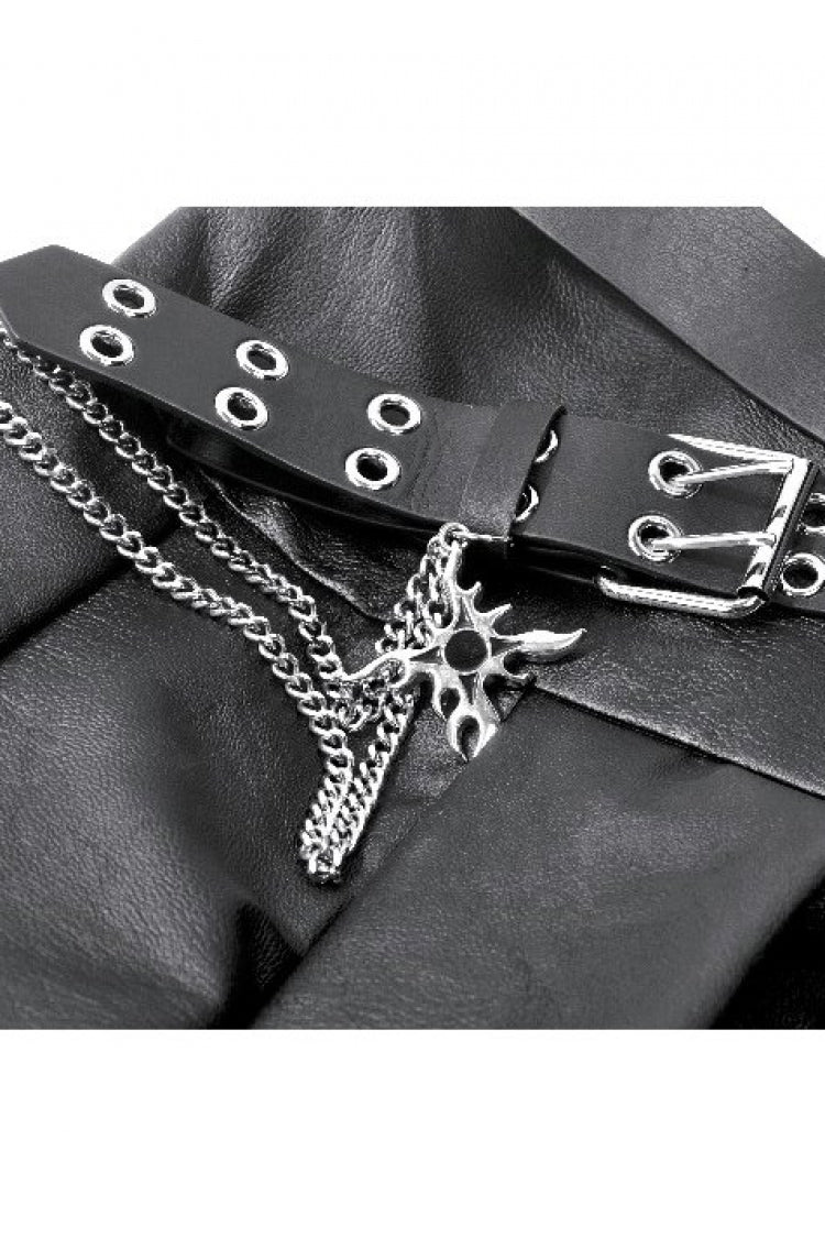 Black Cross Belt Chain-Decorated Lace-Up Women's Punk Pleated Skirt - Product - 14