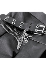 Black Cross Belt Chain-Decorated Lace-Up Women's Punk Pleated Skirt - Product - 14