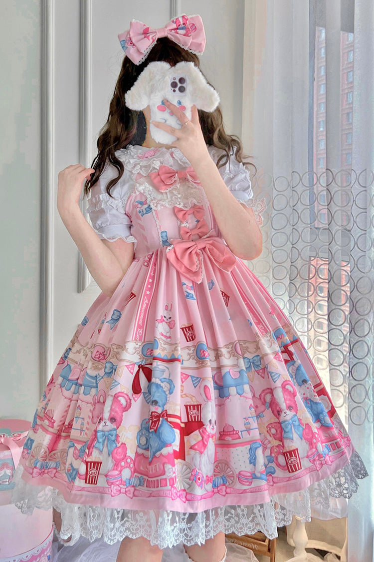 Pink Doll Playground Print Ruffle Bowknot Sweet Lolita Jsk Dress - Product - 7