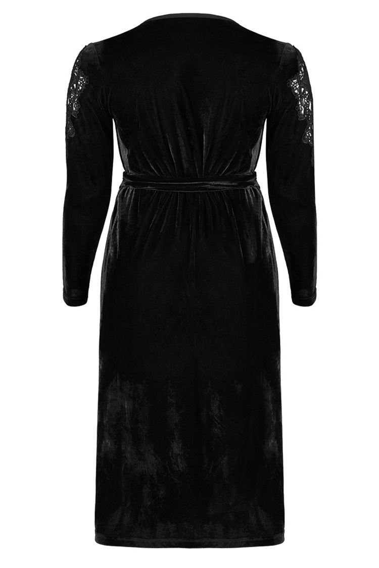 Black Velvet Sexy V-Neck Hollow Out Exquisite Applique Hem Slit Design Corded Long Women's Plus Size Gothic Dress - Product - 7
