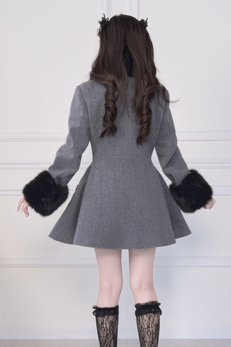 Grey Double-Breasted Long Sleeves Bowknot Japanese Sweet Lolita Coat - Product - 6