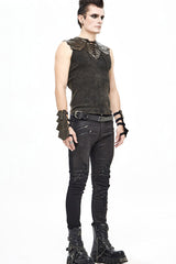 Brown Lace Up Striped Shoulder Armor Shape Chest Knitting Men's Punk Vest - Product - 5