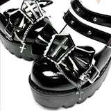 Black Bow Chain Cross Princess Gothic Punk Lolita High Heels - Product - 3