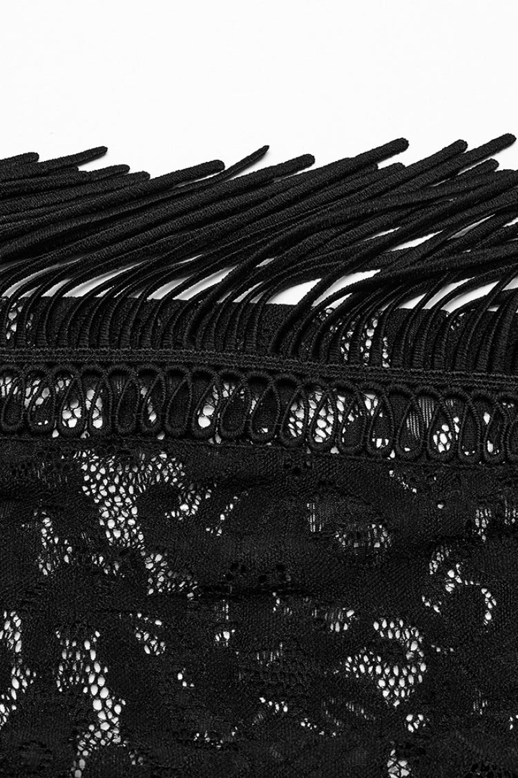 Lace Sheer Mesh Tassels Women's Gothic Flared Pants 2 Colors - Product - 7