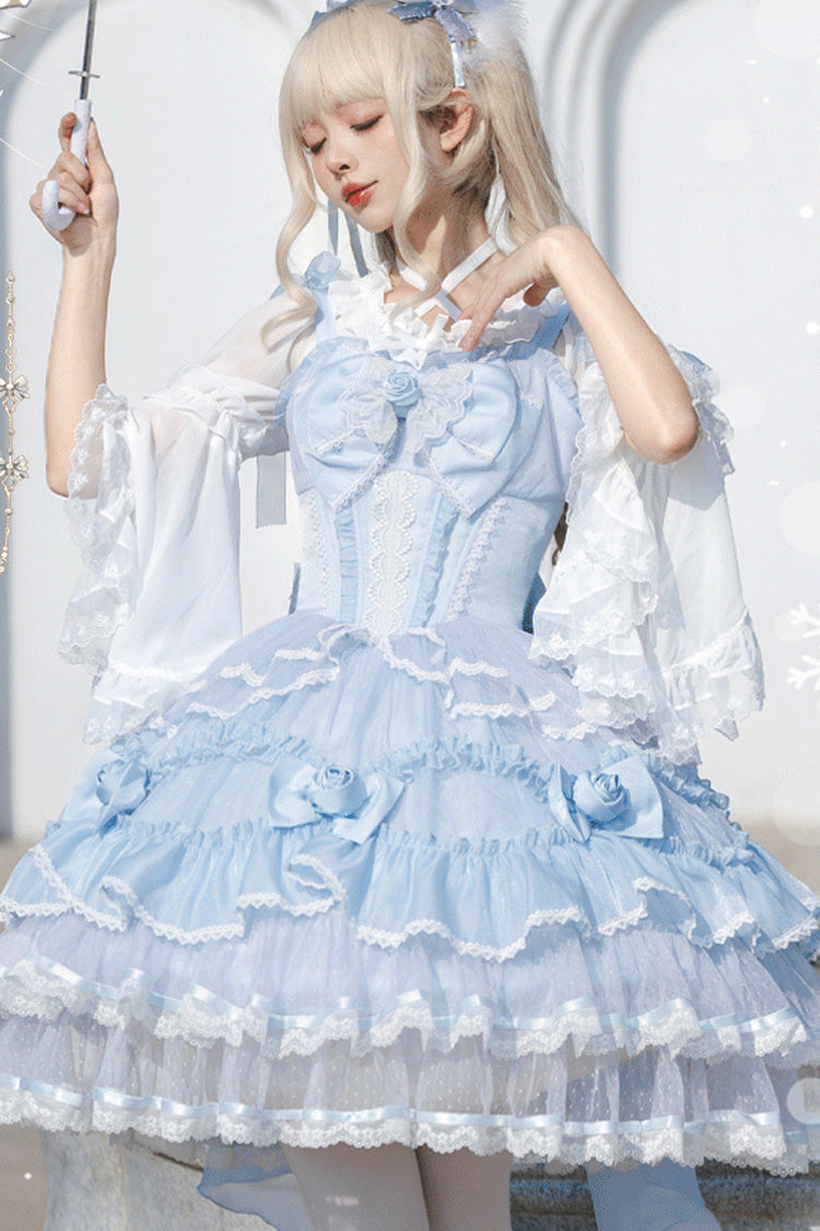 [Moonlight Mirror] Sleeveless Triple-Layered Ruffle Bowknot Lace Sweet Elegant Lolita Jsk Dress 2 Colors - Product - 2