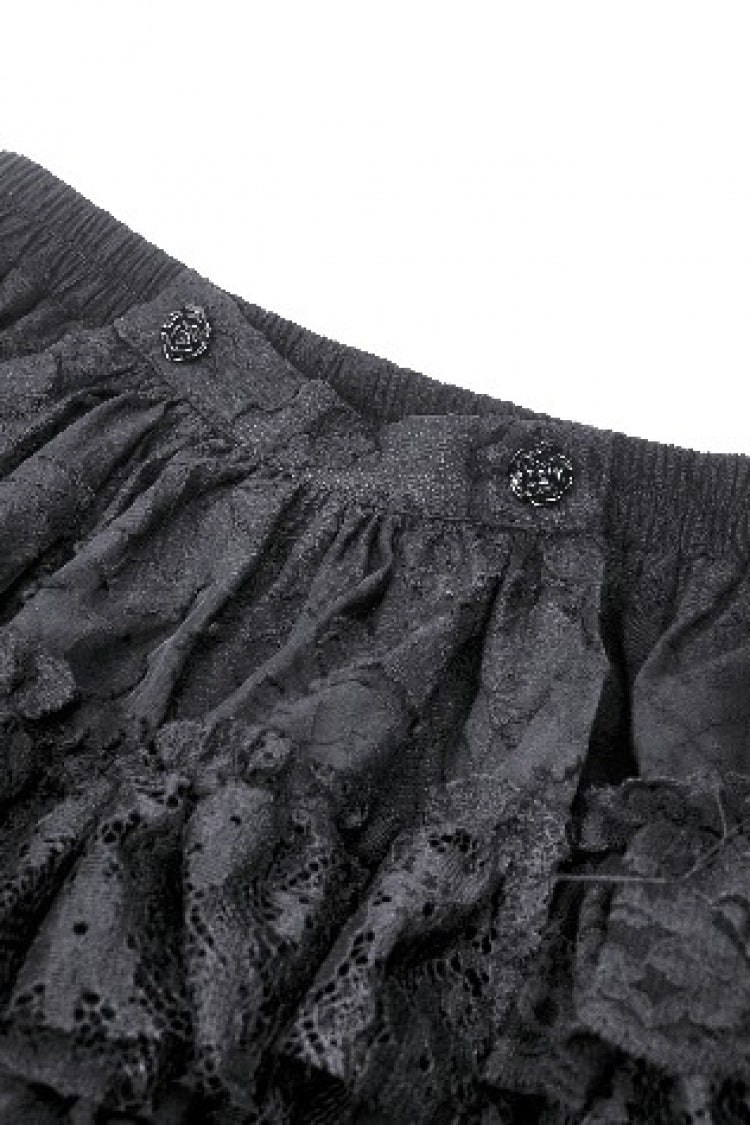 Black Multi-Layered Lace Women's Gothic Puffy Skirt with Detachable Swallow Tail - Product - 14
