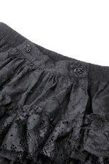 Black Multi-Layered Lace Women's Gothic Puffy Skirt with Detachable Swallow Tail - Product - 14