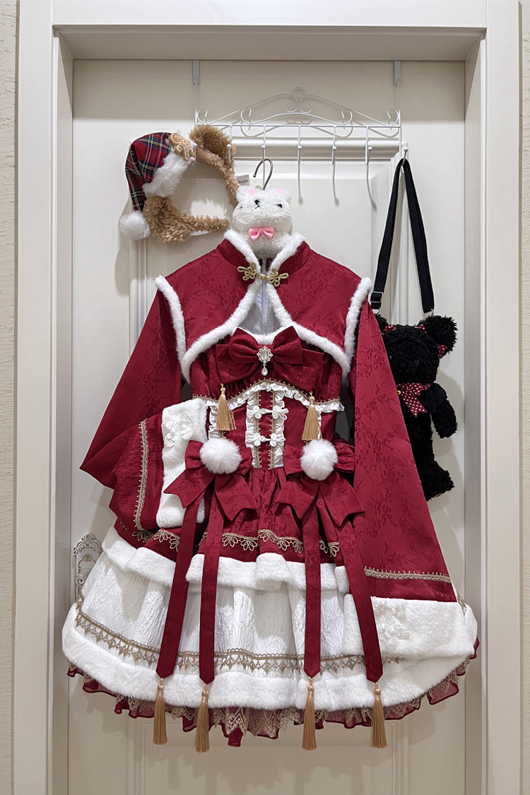 Red [Snow Rabbit] Long Sleeves Ruffle Bowknot Fake Two Pieces Sweet Lolita Dress - Product - 3