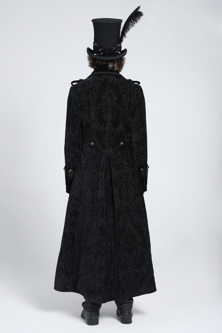 Black Lapel Collar Embroidery Zipper Men's Gothic Handsome Coat - Product - 4
