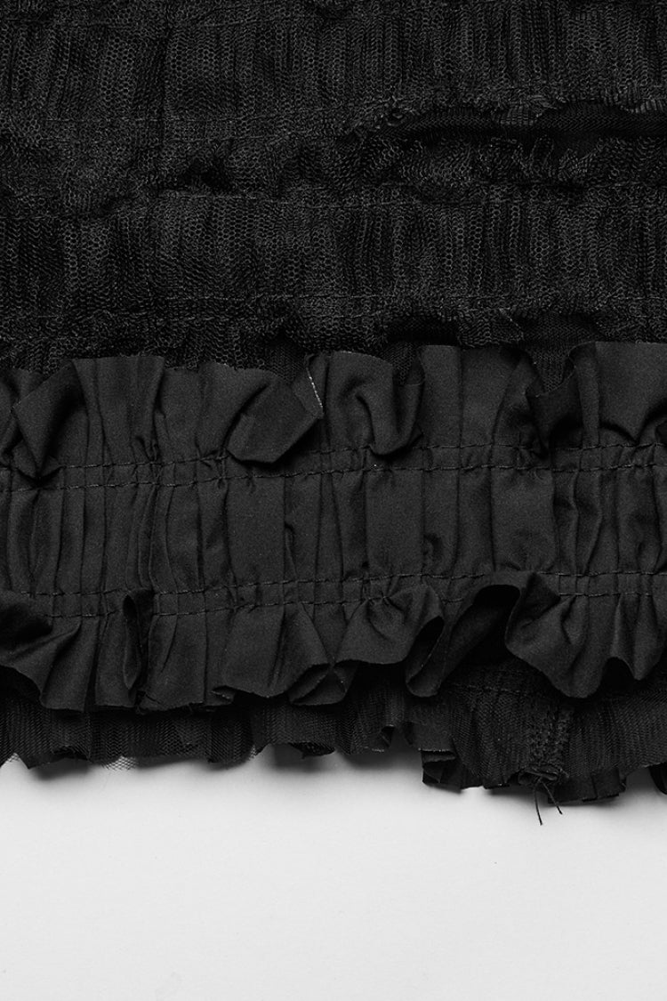 Black Ruffle Mesh Women's Gothic Skirt with Belts - Product - 9