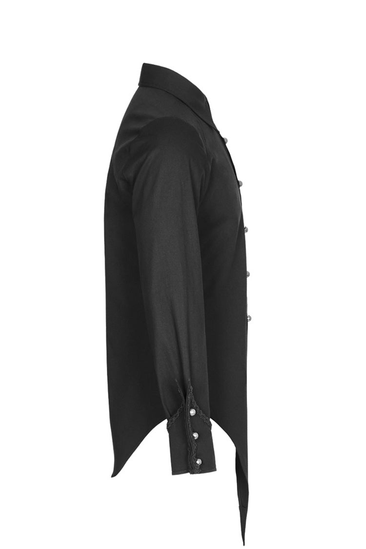 Black Long Sleeve Front Metal Pattern Buckle Sharp Corner Hem Men's Gothic Shirt - Product - 5