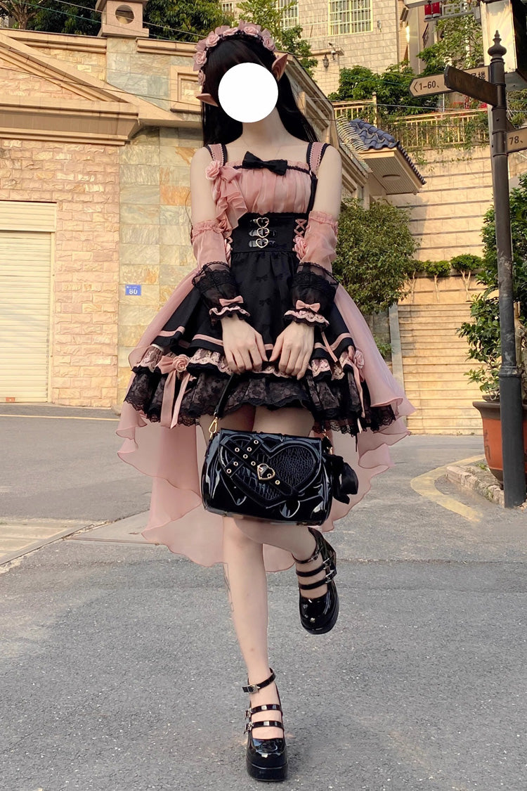 Black/Pink Multi-layer Ruffle Bowknot Sweet Princess Lolita Dress - Product - 6