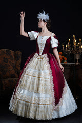 Red/Apricot Off Shoulder Short Sleeves Ruffle Cardigan Bowknot Lace Classic Princess Palace Lolita Victorian Dress - Product - 5