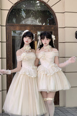 Beige [Sanglin’s Tribute] Off Shoulder Ruffled Sweet Lolita Dress - Product - 4