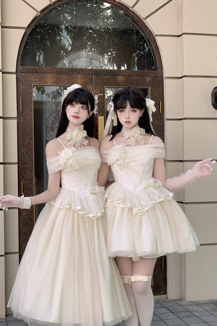 Beige [Sanglin’s Tribute] Off Shoulder Ruffled Sweet Lolita Dress - Product - 4