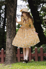 Yellow [Gardening Sunflower] Long Sleeves Print Ruffle Bowknot Sweet Elegant Lolita Dress - Product - 2