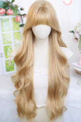 Almond Blonde Long Wavy Blunt Bangs Daily Sweet Lolita Wig - Product - 2