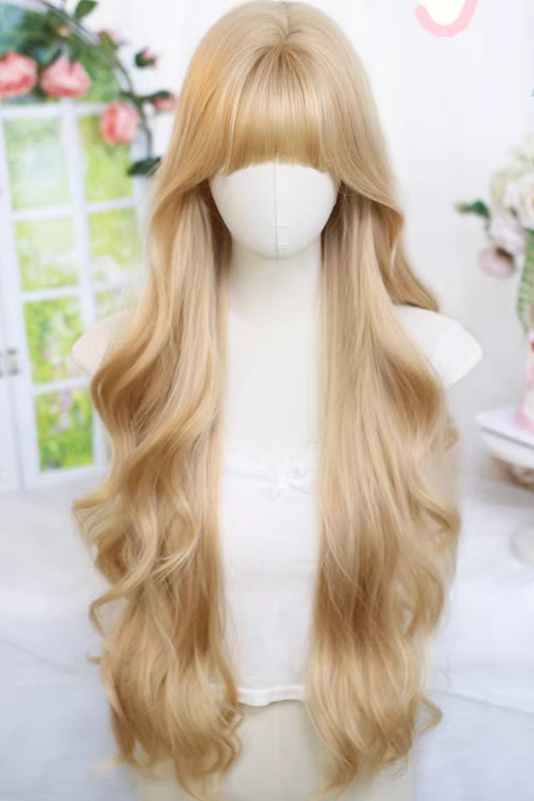 Almond Blonde Long Wavy Blunt Bangs Daily Sweet Lolita Wig - Product - 2