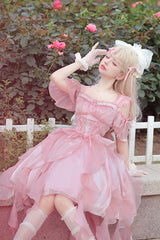 Pink Galaxy Prayer Corset Fishbone Ribbon Sweet Lolita Jsk Dress - Product - 5