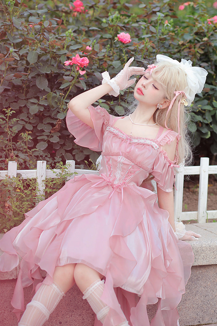 Pink Galaxy Prayer Corset Fishbone Ribbon Sweet Lolita Jsk Dress - Product - 5
