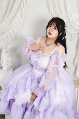 Purple [Fall Into The Purple Galaxy] Gradient Ruffle Cardigan Bowknot Sweet Plus Size Princess Lolita Jsk Dress - Product - 5