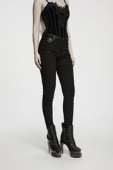 Black Jacquard Slim Fit Women's Gothic Cool Cosplay Pants - Product - 10