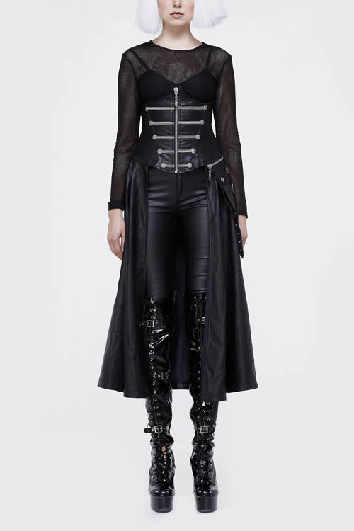 Black Chain Shaped Ribbons Zipper Up Leather Big Swing Punk Womens Half Skirt - Product - 4