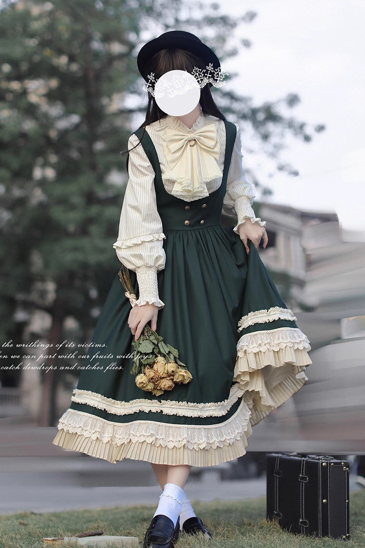 Green [Artemis SP] Ruffle Bowknot Lace College Style Elegant Lolita Jumper Dress - Product - 15