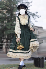Green [Artemis SP] Ruffle Bowknot Lace College Style Elegant Lolita Jumper Dress - Product - 15