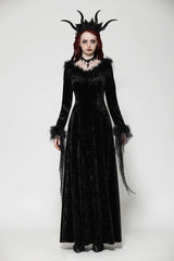 Black Long Sleeves Velvet Lace Women's Gothic Maxi Dress Wedding Dress - Black - 1