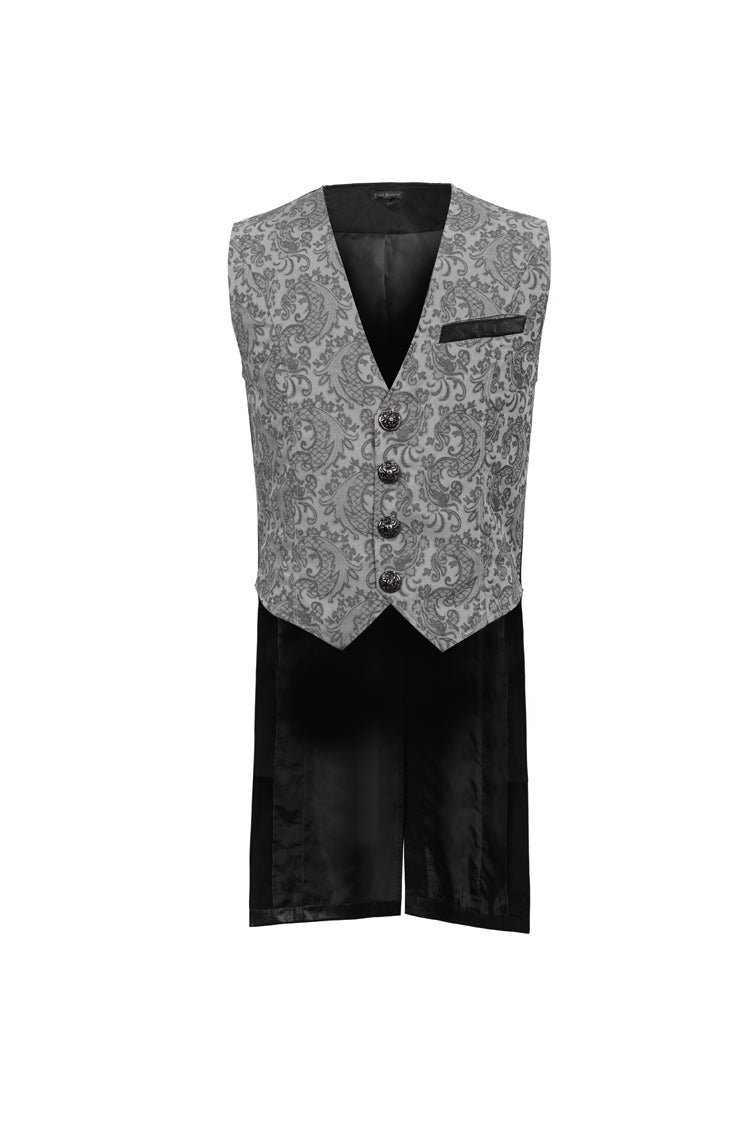 Gray Fashion Vintage Print Non-Stretch Fit Mid-Century Men's Gothic Tuxedo Vest - Product - 6