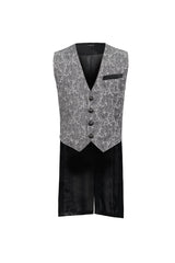 Gray Fashion Vintage Print Non-Stretch Fit Mid-Century Men's Gothic Tuxedo Vest - Product - 6