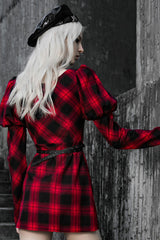 Black/Red Lattice High Waist Long Sleeve Women's Steam Punk Belted Dress - Product - 3
