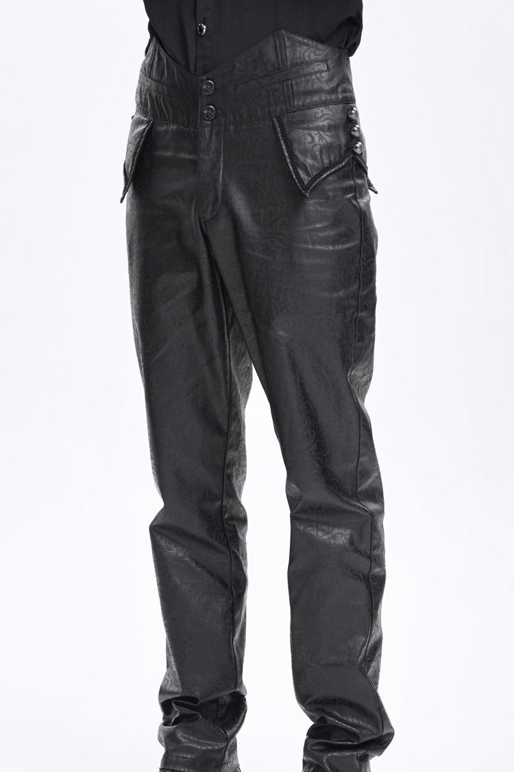 Black High Waisted Faux Leather  Men's Gothic Pants - Product - 8