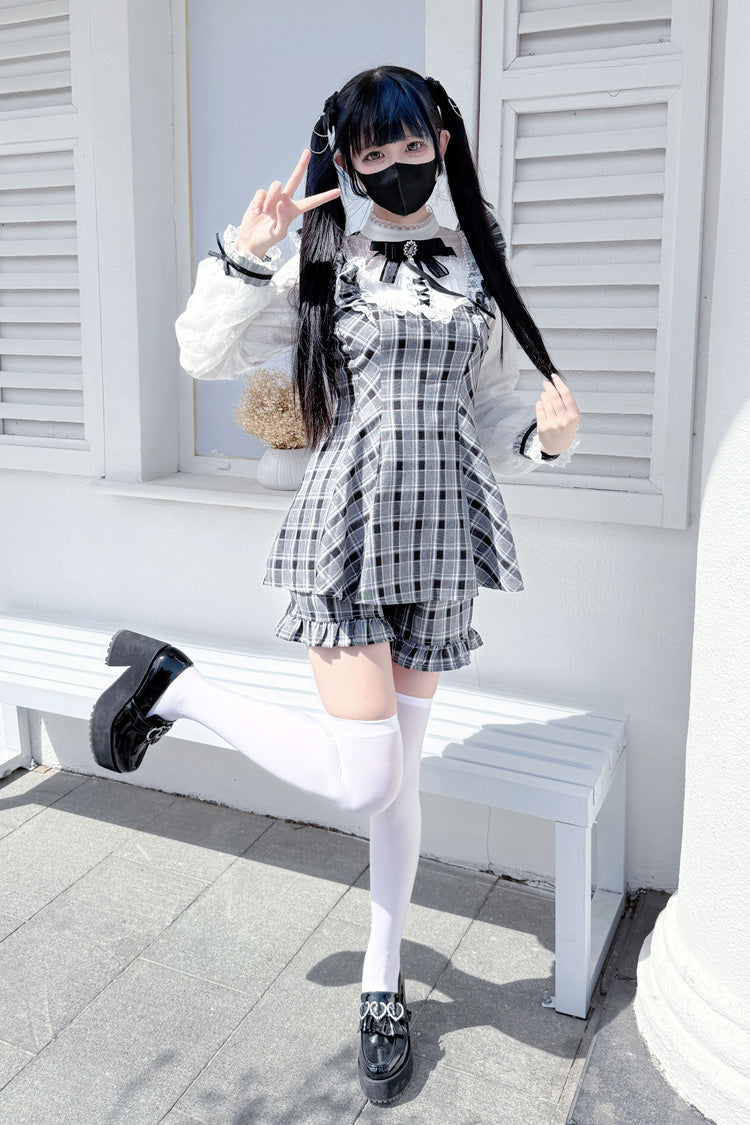 [First Love Contract] Print Bowknot Lace Gothic Jirai Kei Dress Set 4 Versions - Product - 8