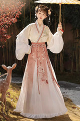 [Lily of the Valley] Long Sleeves Wei-Jin Style Ombre Printed Ruffled Embroidered Chinese Style Classic Hanfu Dress Set 3 Colors - Product - 3