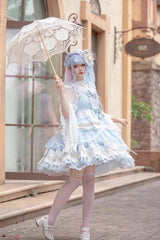 Multi-layer Sleeveless Undine's Tears Print Ruffle Hanayome Bowknot Sweet Lolita Jsk Dress 2 Colors - Product - 2