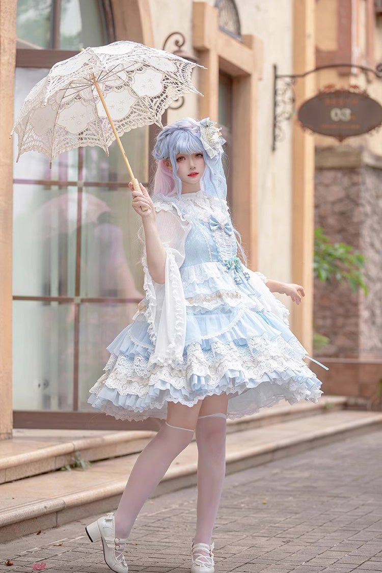 Multi-layer Sleeveless Undine's Tears Print Ruffle Hanayome Bowknot Sweet Lolita Jsk Dress 2 Colors - Product - 2
