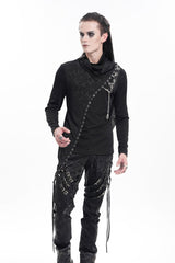 Black Chain Long Sleeves Print Stitching Asymmetric Men's Gothic Sweatershirt - Product - 8