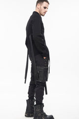 Black Punk Multi-Pocket Leather Splicing Metal Leg Ring Men's Pants - Product - 2